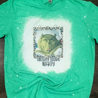 "Holiday Hoobie Whatty" Grinch-Themed Bleached T-Shirt