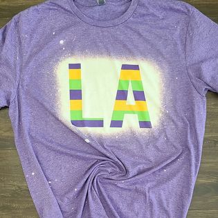 "LA" Mardi Gras Themed Bleached T-Shirt